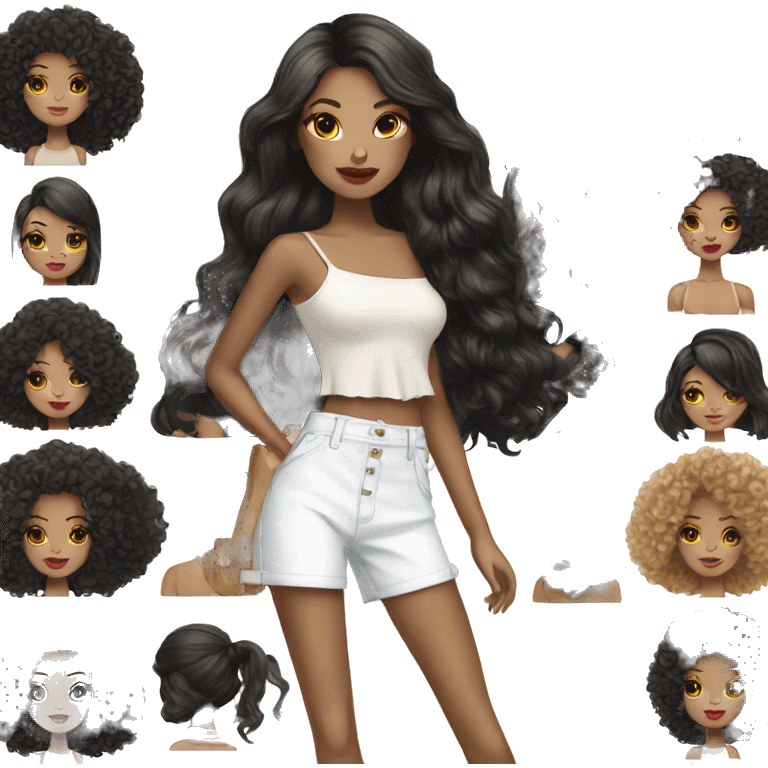 summer fashion girls white skin and black strait hair emoji