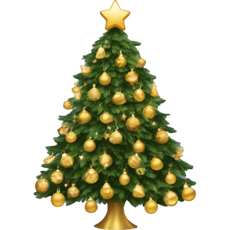 Christmas tree with gold decorations and lights  emoji