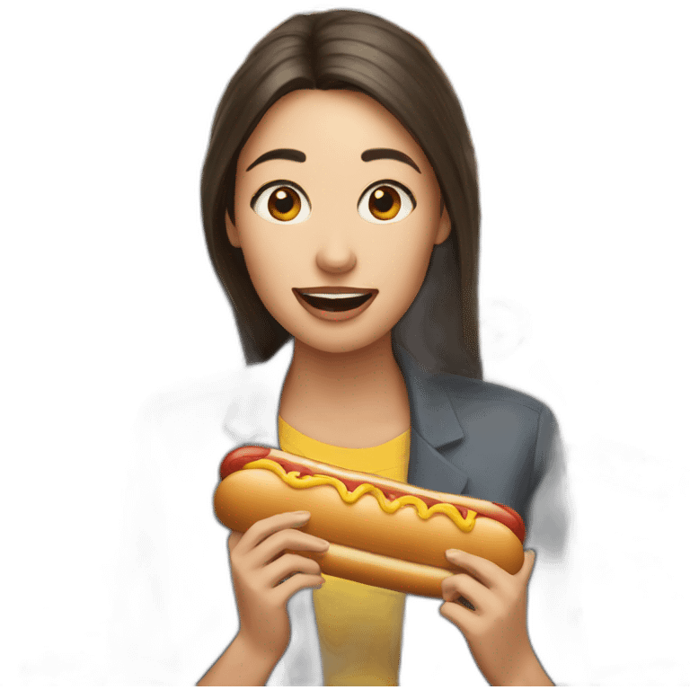 Woman eating hotdog in but emoji