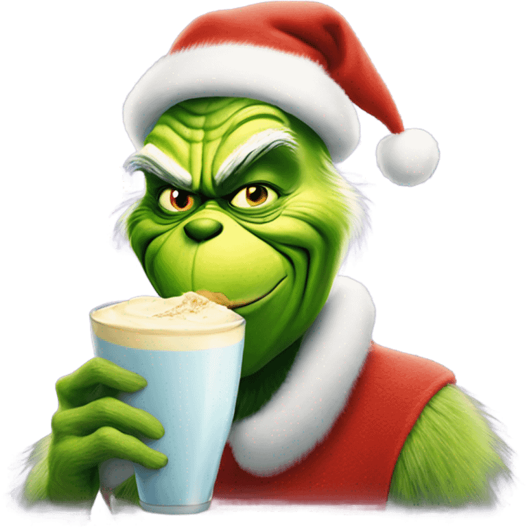 The grinch drinking a carton of eggnog emoji