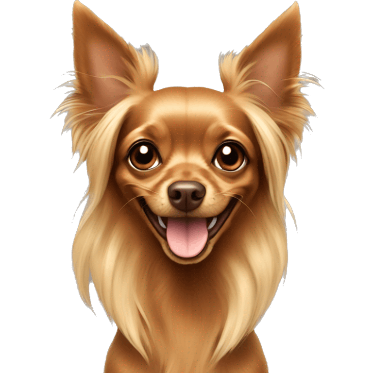 Brown and blonde long haired Russian Toy Terrier smiling emoji