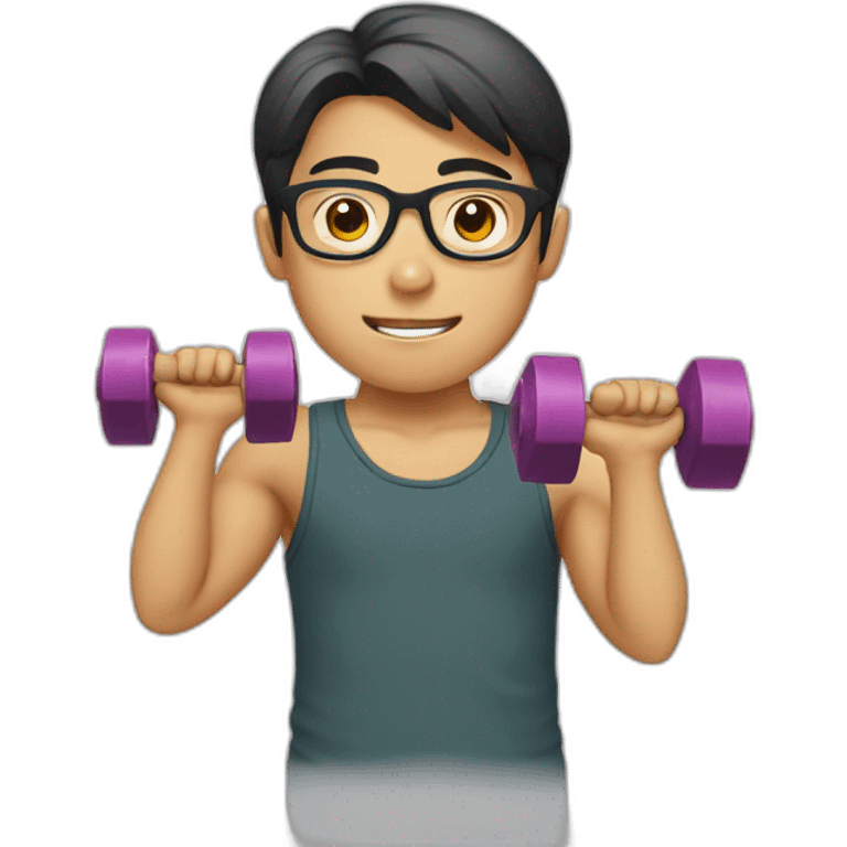 asian boy in specs with a dumbbell emoji