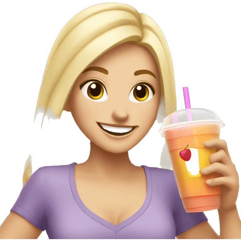 blonde white girl excited about having jamba juice smoothie emoji