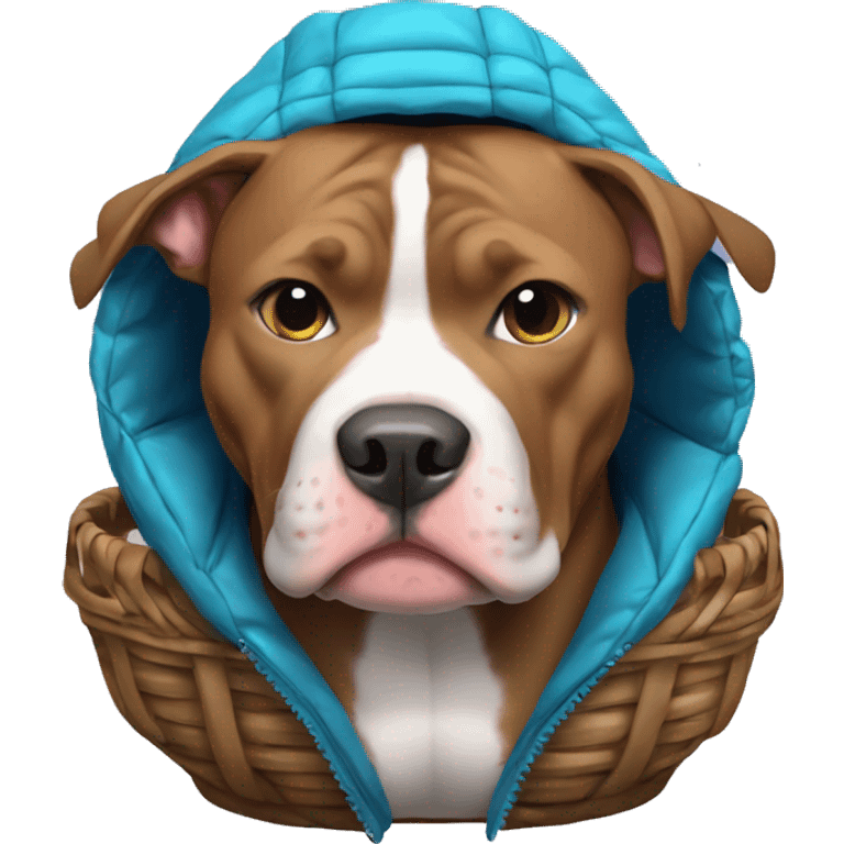 Pitbull with basket cap and puffy jacket emoji