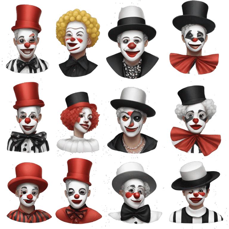 fashionable clown friends in stylish mime attire emoji