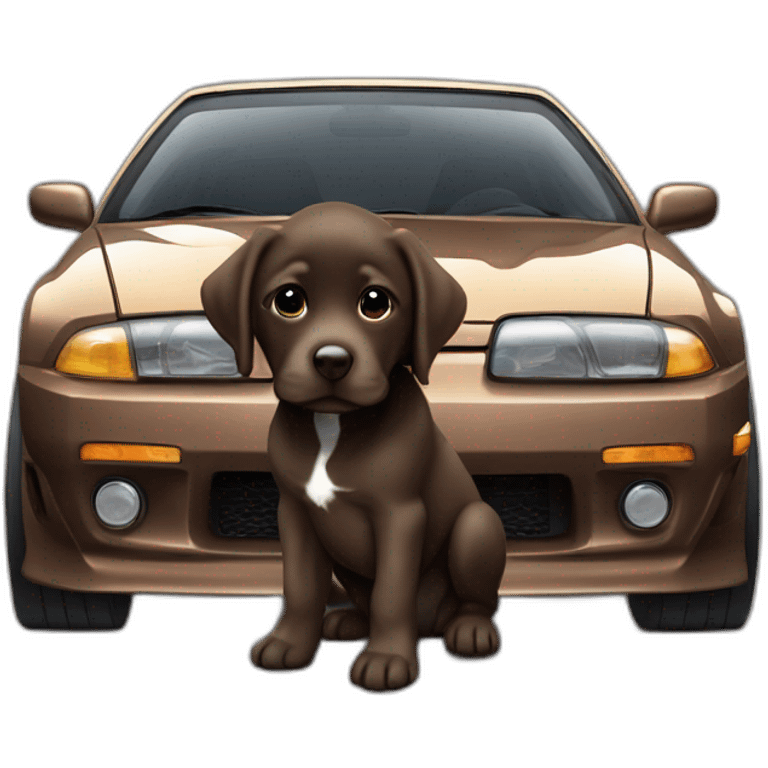 puppie chocolate labrador in a Nissan Silvia S13 emoji