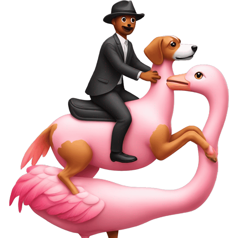 dog riding flamingo emoji