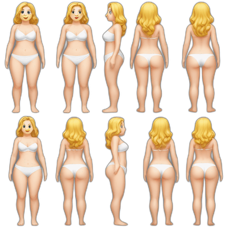 Full body Caucasian curvy beauty white knickers back and front views emoji