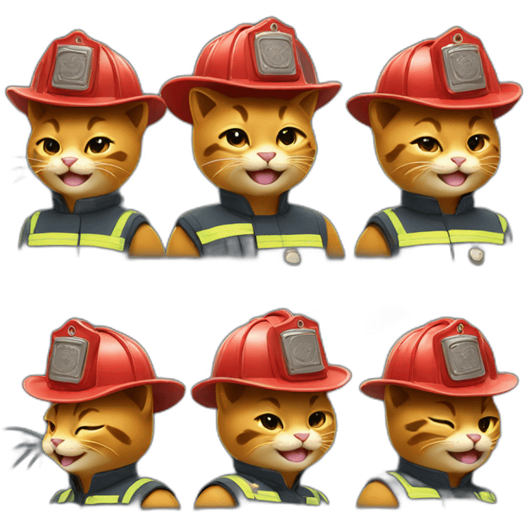 Laughing cats wear firefighter uniforms emoji