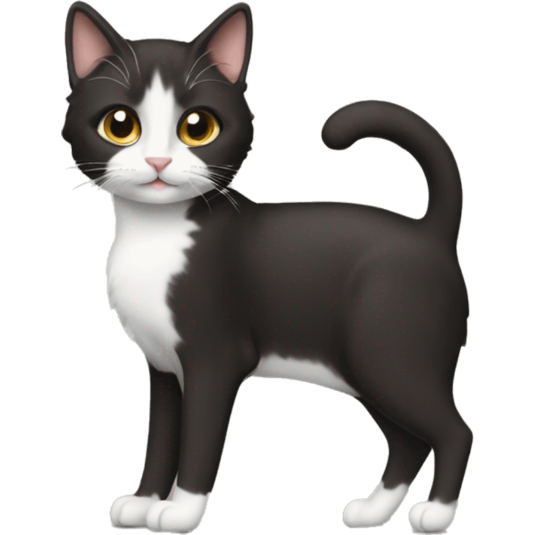 Short curly brown hair with tuxedo cat emoji