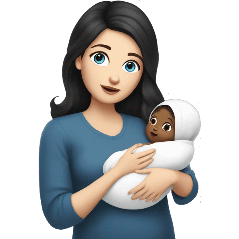 mom holding newborn baby girl with blue eyes and white skin baby dark hair white skin emoji