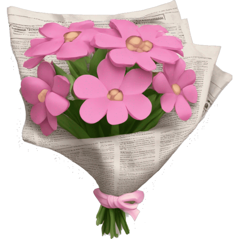 A bouquet of pink flowers wrapped in newspaper emoji