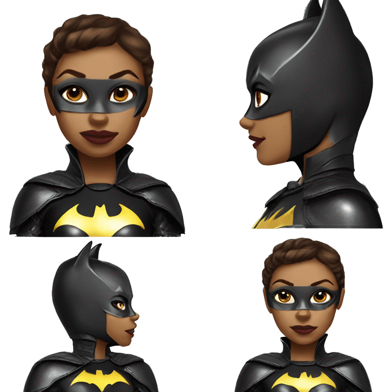 Light skinned Batgirl in shiny leather monster armor  emoji