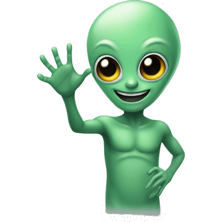 Alien, smiling, waving one hand  emoji