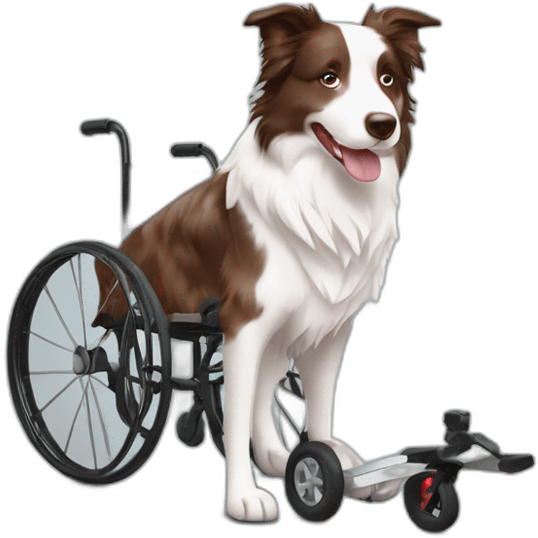 white and brown red merle border collie in wheel chair emoji