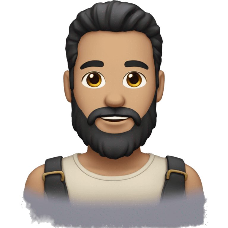 Fair skin tone with full black beard and meduim black hair emoji