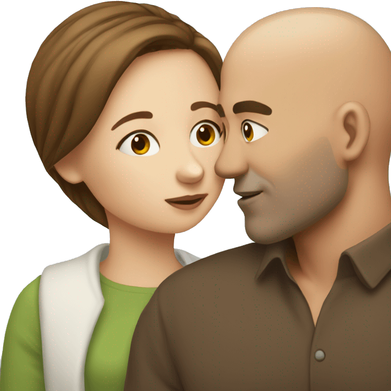 Bald man kissing brown haired girl emoji