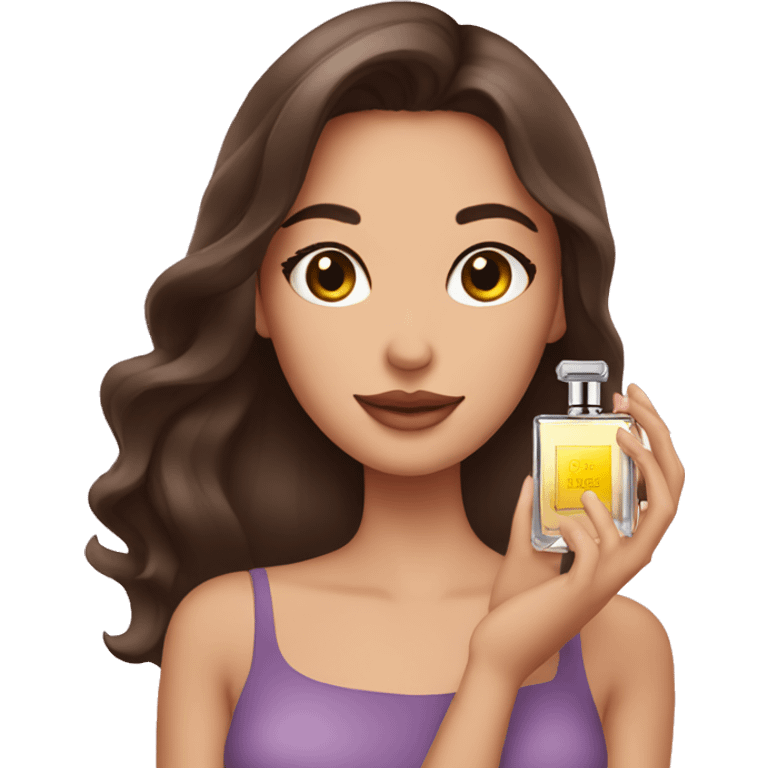 brunette girl holding perfume in her hand emoji