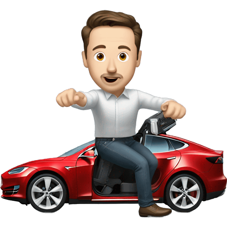 Musk pushing tesla break pedal emoji