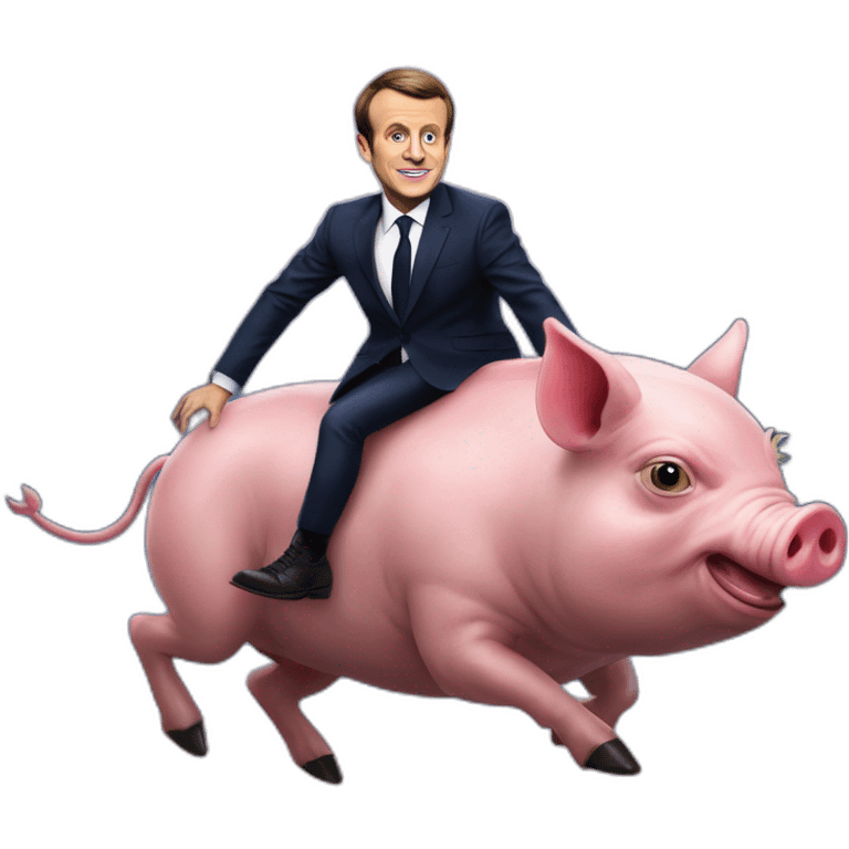 Emmanuel Macron riding an alien pig emoji