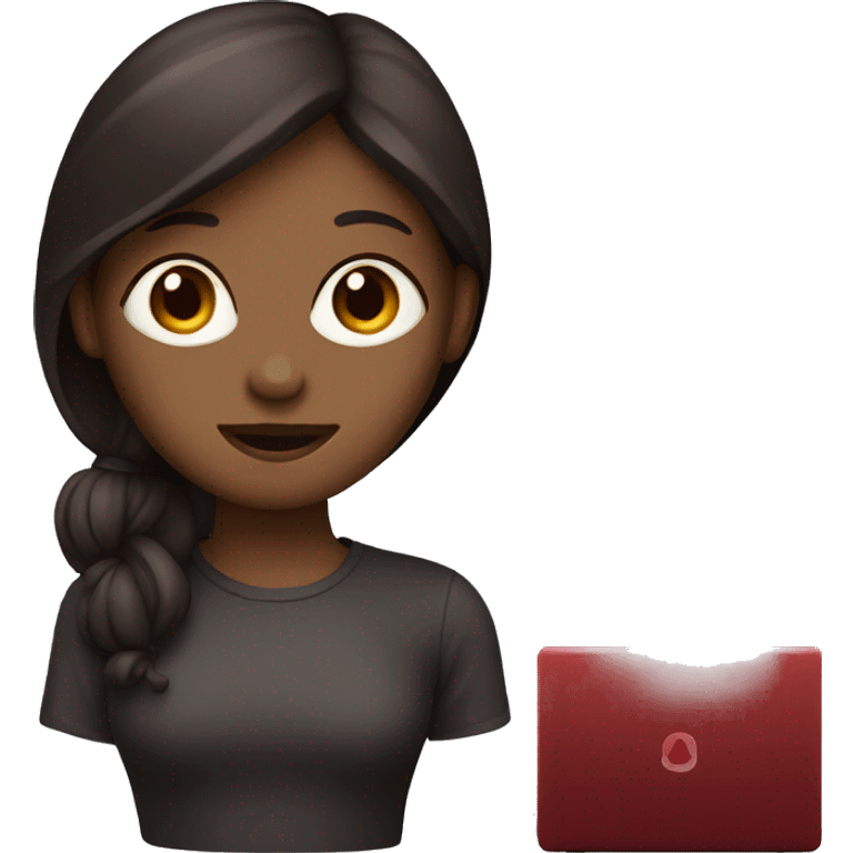 Dark red laptop and girl  emoji