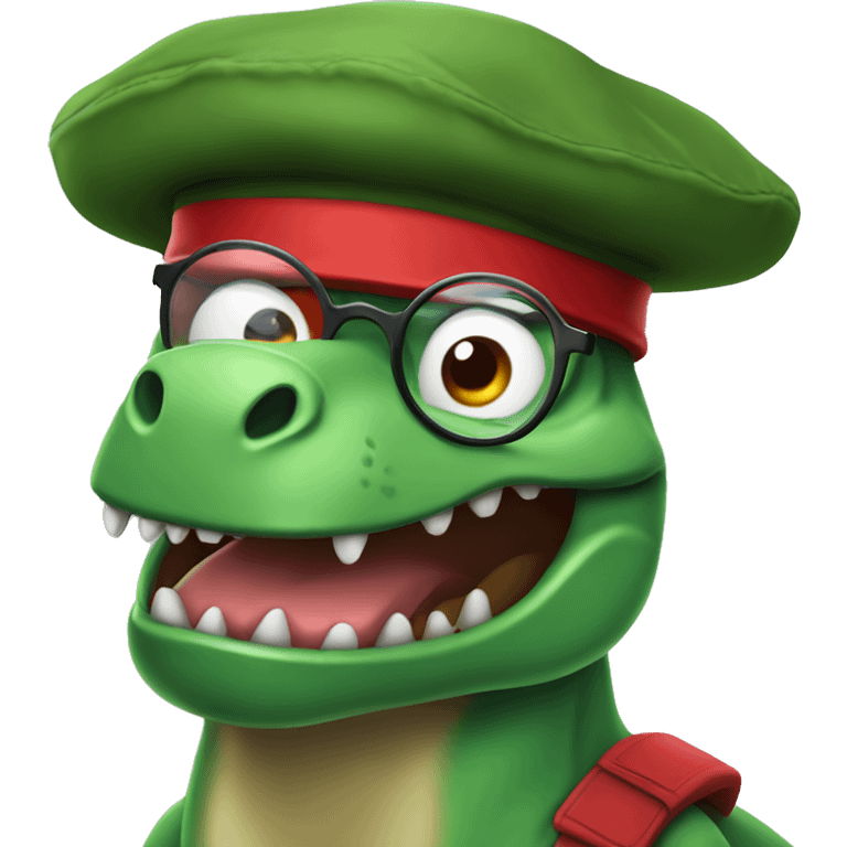 Mad Green Trex wearing red beret and eyeglasses  emoji