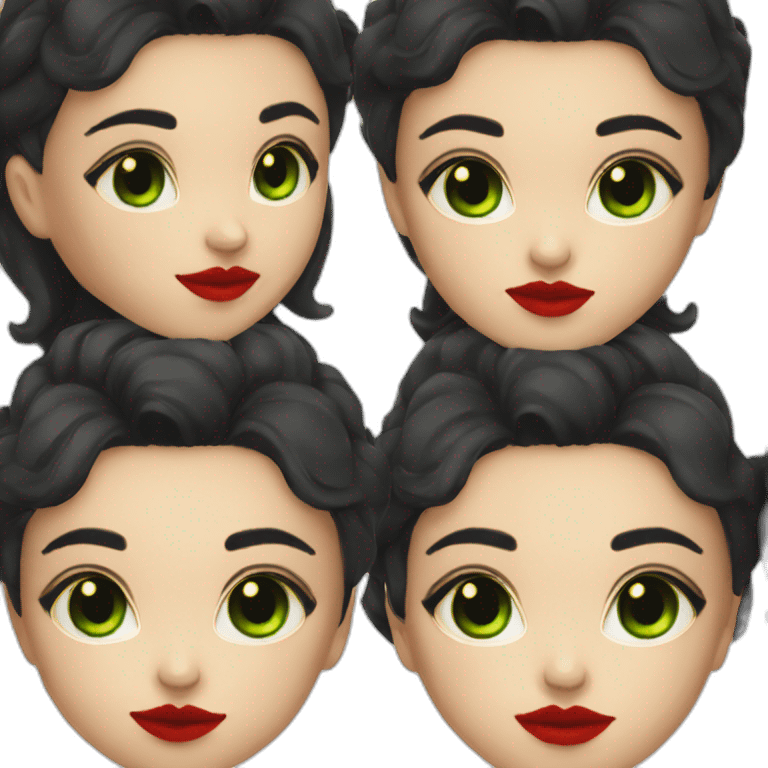 A girl with short black hair, green skin, black cat eyes, red lips  emoji