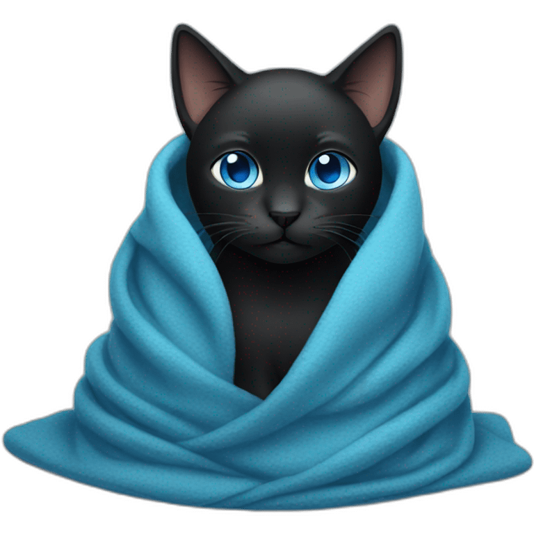 Black cat with blue eyes wrapped in a blanket emoji