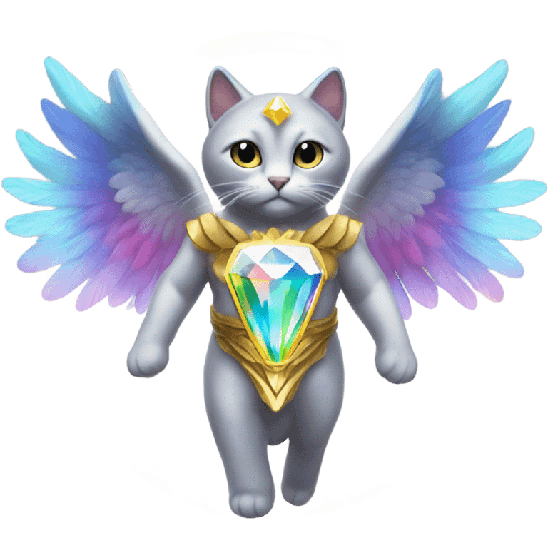 Heavenly Rainbow 4d Diamond ultra Omni-Cat God with wings and a ring around its body  emoji