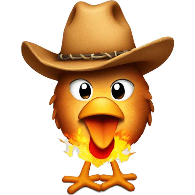 chicken on fire with a cowboy hat emoji