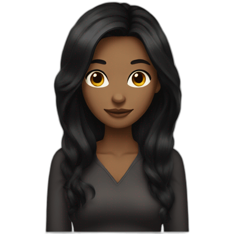 woman brown skin long black hair with black cat emoji