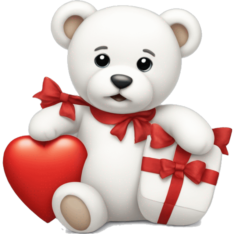 white teddy with a red heart and a red bow around his neck emoji