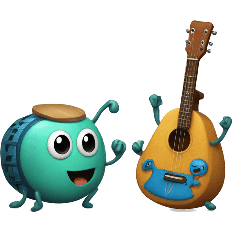 Two cute beetles facing eachother. One is playing a guitar and the other is using a pottery wheel.  emoji