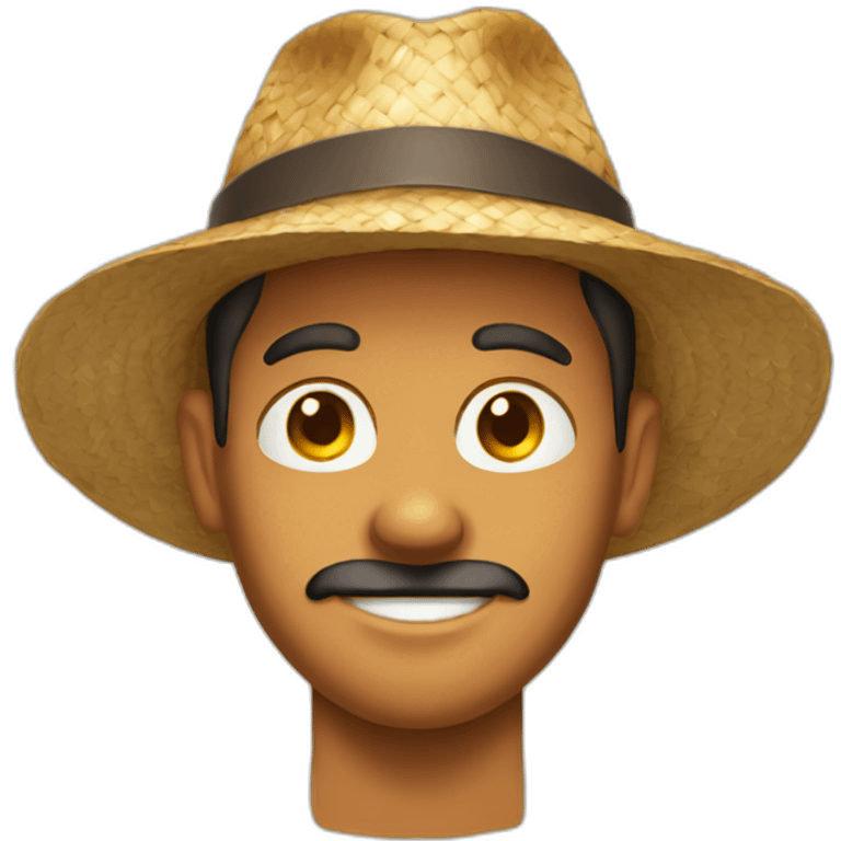 Tanned man with round face, straw hat and no moustache emoji