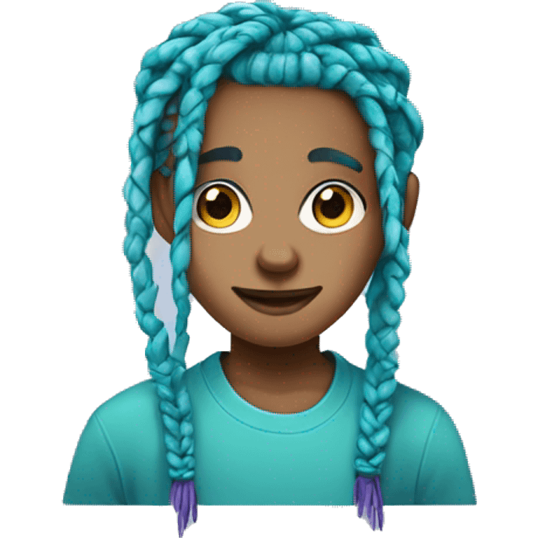 Emoji boy with turquoise & purple boxbraids in grey shirt portrait emoji