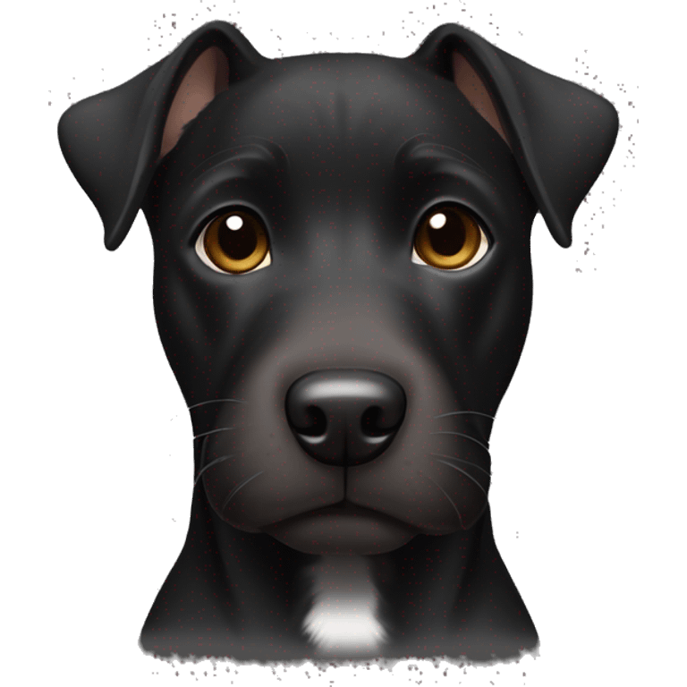 A black Patterdale Terrier dog with a white patch on its chest and brown eyes.  emoji