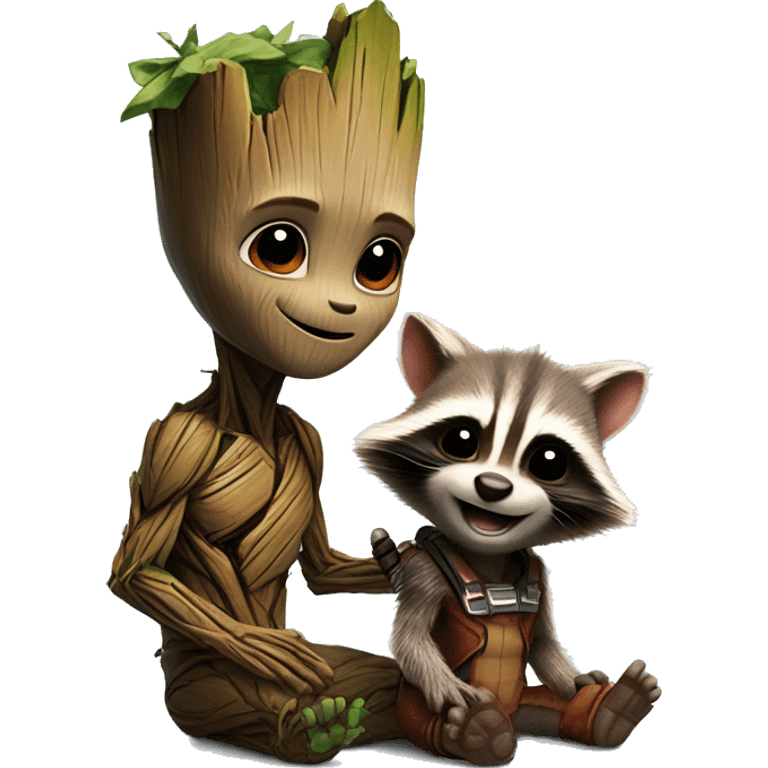 baby groot and rocket racoon emoji