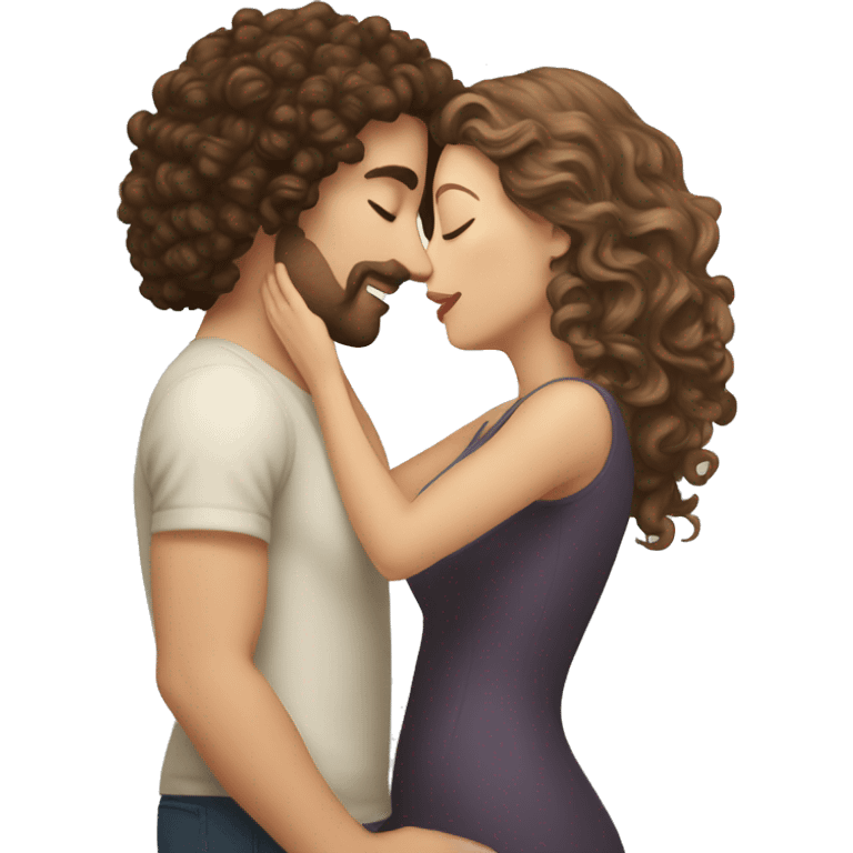 White Man with brown hair kissing white woman with long dark curly hair emoji