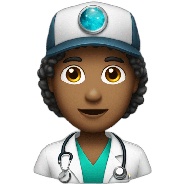 Médico joven con gorra y cabello oscuro piel trigueña y un lunar en la barbilla  emoji