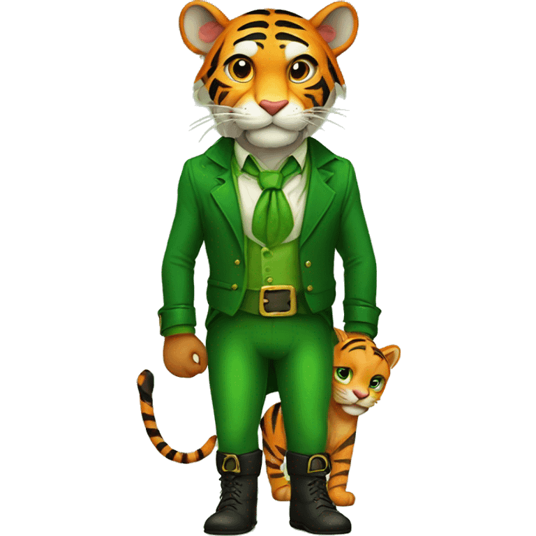 Leprechaun holding hands with a tiger  emoji