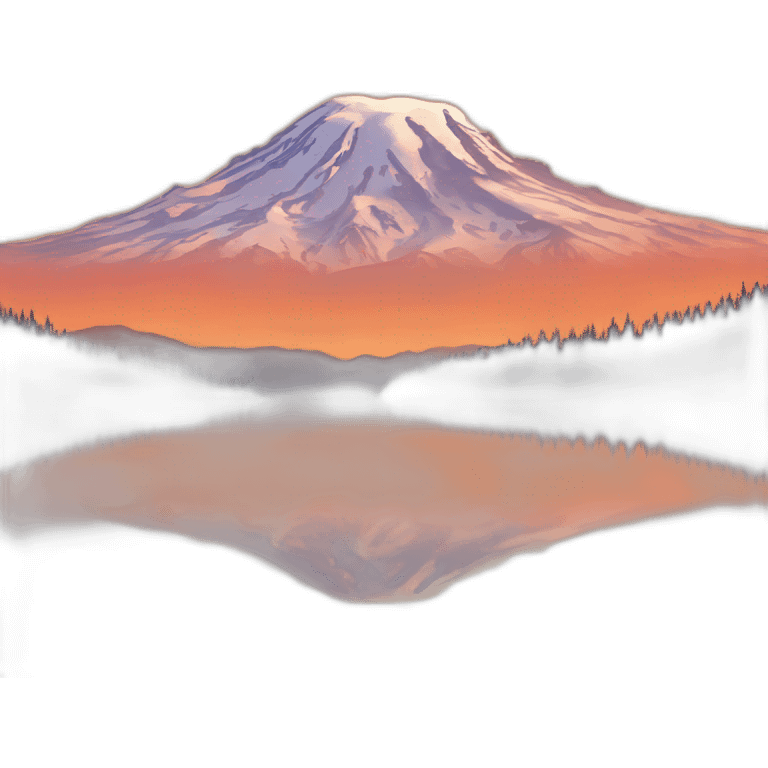 Mount rainier at sunset, orange sky with wispy clouds  emoji