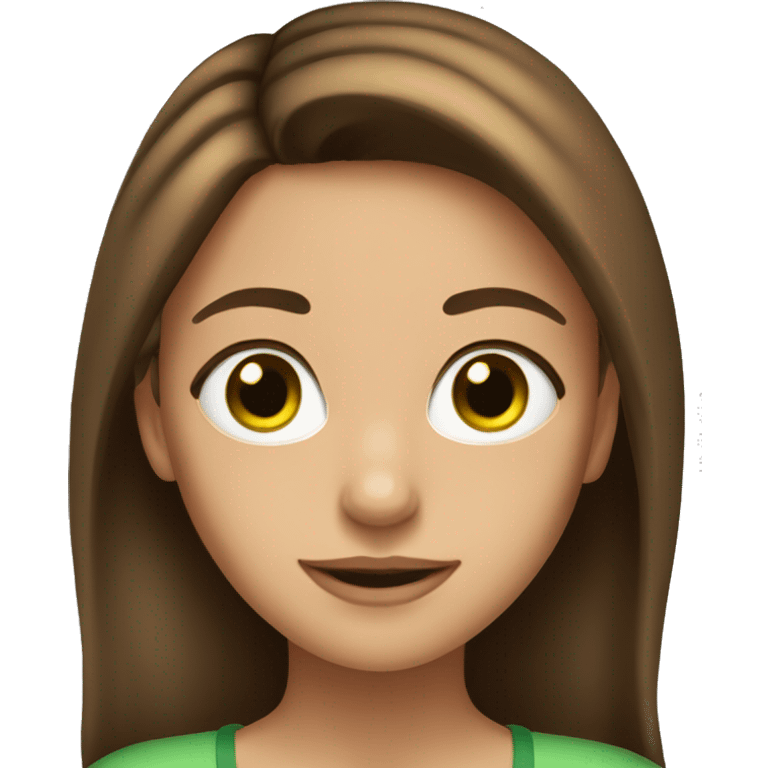 pretty girl with cuyrly brown hair and green ey emoji