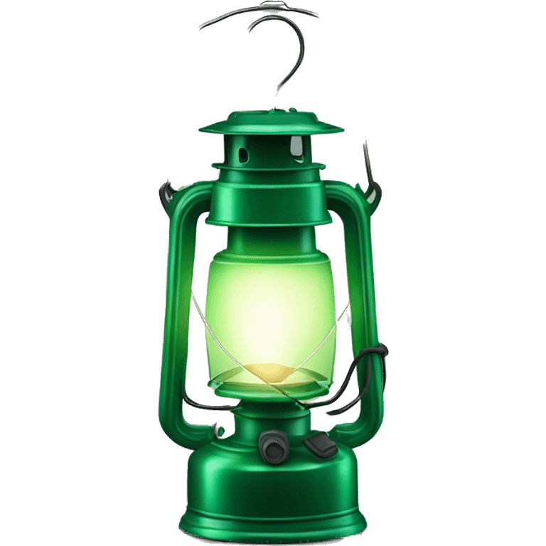 Realistic emerald green lit camping lantern isolated. emoji