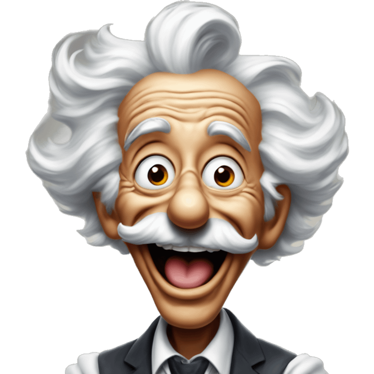 Laughing nuclear Einstein in Uncle Scrooge style, oil paint, mysterious eyes, intricate lips, masterpiece pose, odd perspective, beautiful, desirable, logical emoji