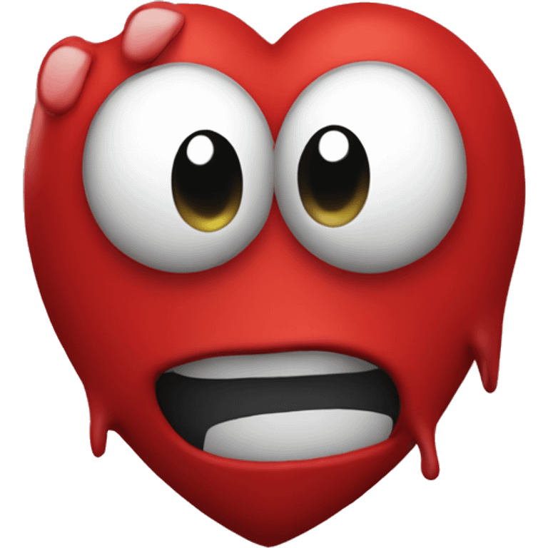 A red hearth with eyes and a mouth, looking tipsy, with a wobbly expression as if drunk, surrounded by a soft, blurred background emoji