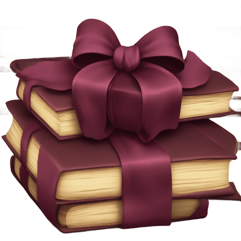 burgundy books stacked up and tied together by a burgundy bow emoji