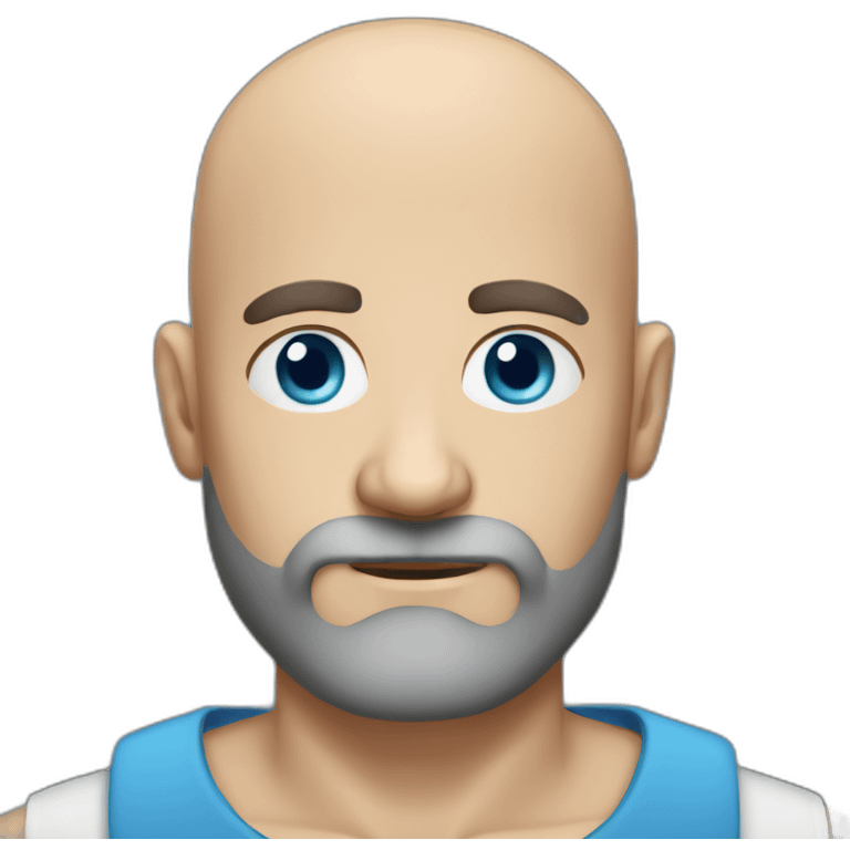 slightly older bald guy with blue eyes and dark grey beard emoji