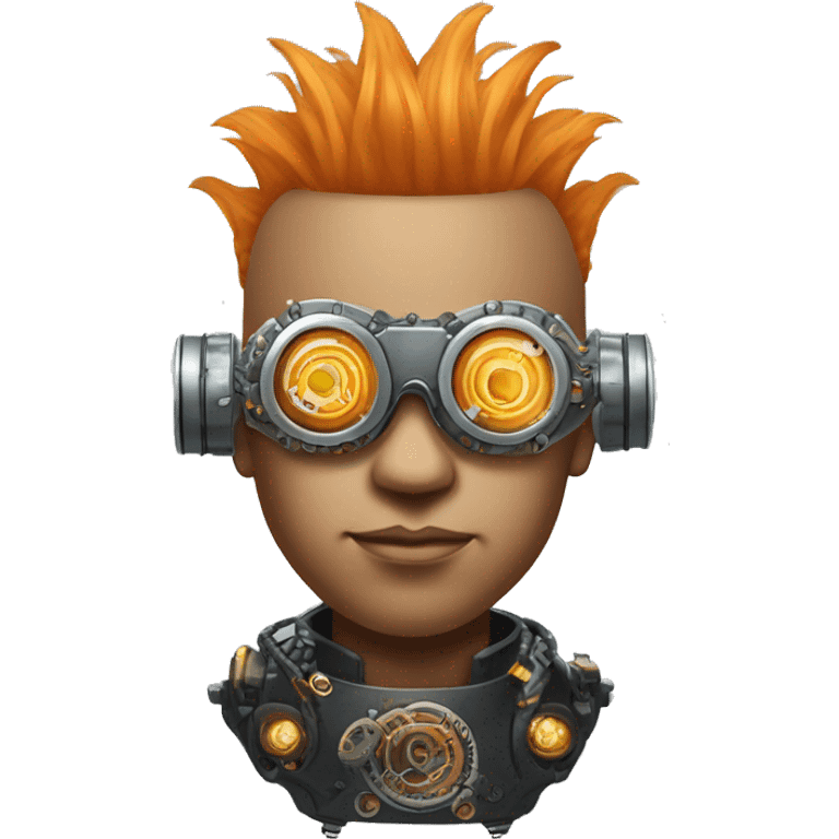 Light orange Mohawk hair male cyborg head with silver steampunk goggles and circuits emoji