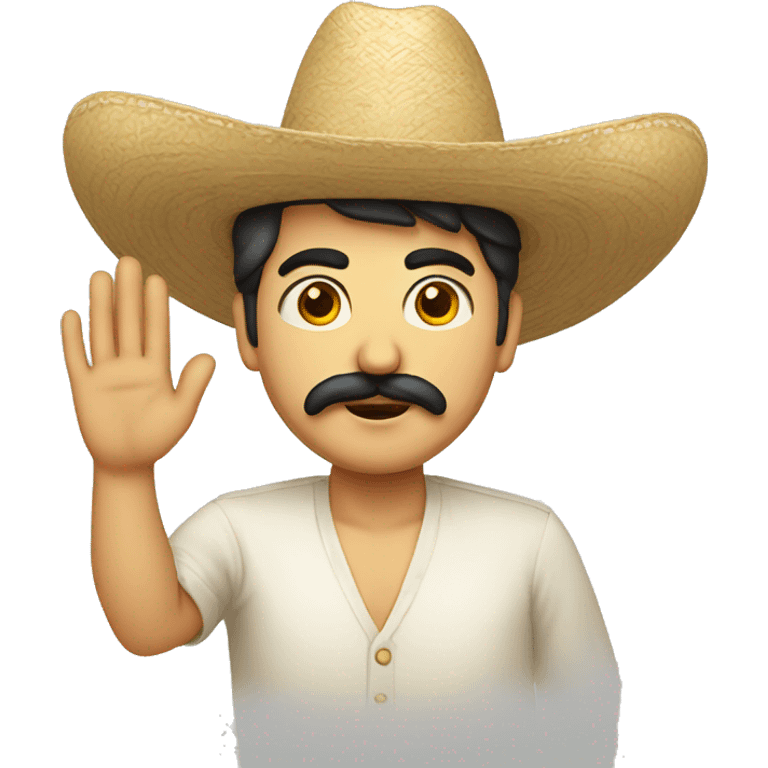 Persian man with dark mustache crying, sombrero  leaning forward hand raised and waving  emoji