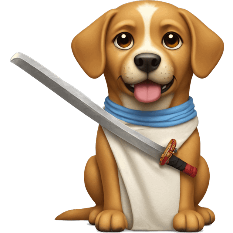 dog holding a katana with a burrito in the paw emoji